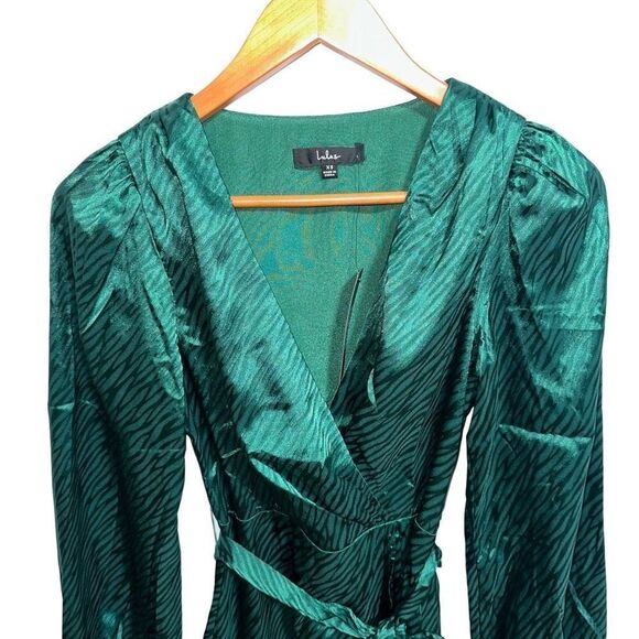 Lulus Green Wild for Love Zebra Print Faux Wrap Mini Dress - NWT - Picture 9 of 12